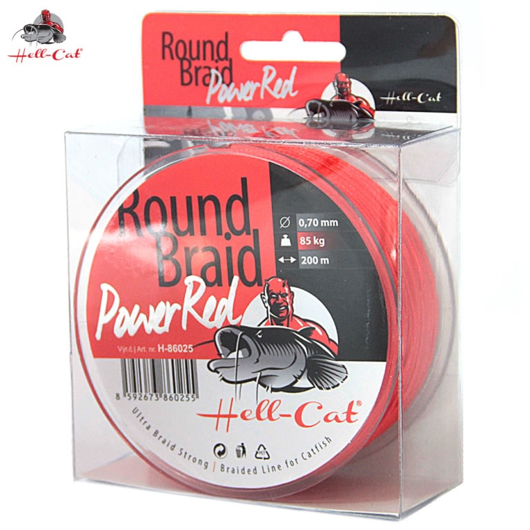 Fotografie Hell-Cat Splétaná šňůra Round Braid Power Red 200m|0,60mm, 75kg